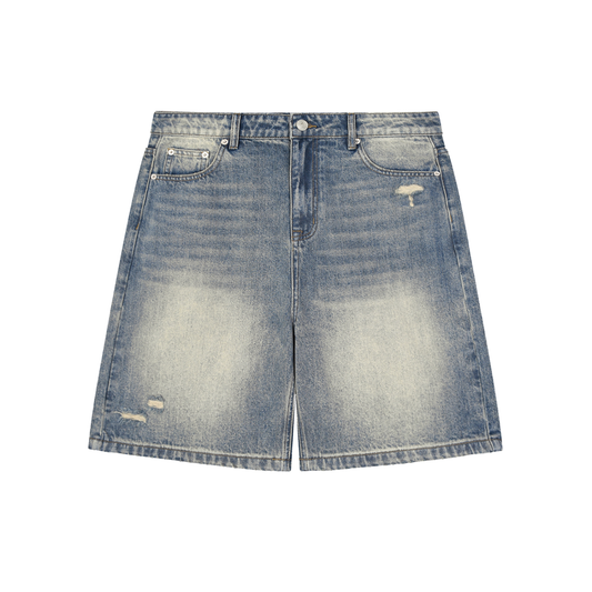 Faded Prevented  Baggy Denim Shorts